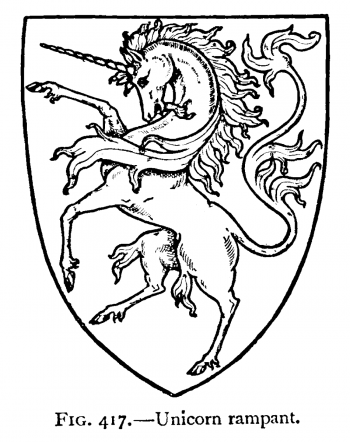 Unicorn rampant (единорог восстающий). “A Complete Guide to Heraldry” by Arthur Charles Fox-Davies